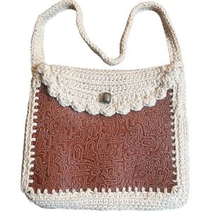 Leather and Cotton Shoulder Purse